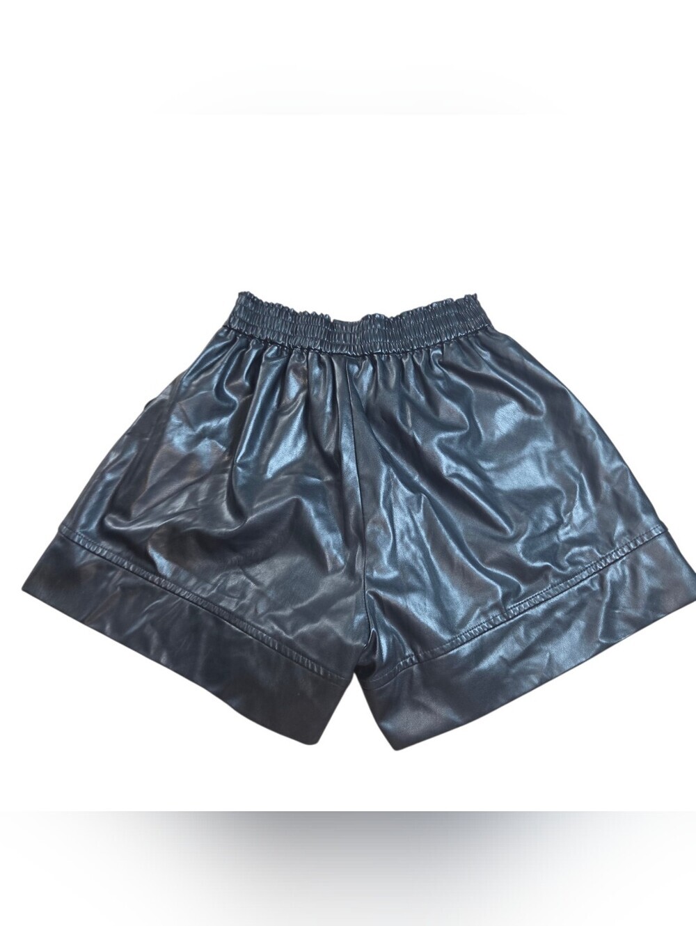 High Waist Black Faux Leather Shorts - Women
